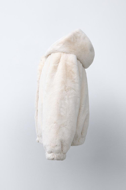 ZARA КУРТКА С КАПЮШОНОМ И ОТДЕЛКОЙ ПОД МЕХ, ЭКРЮ