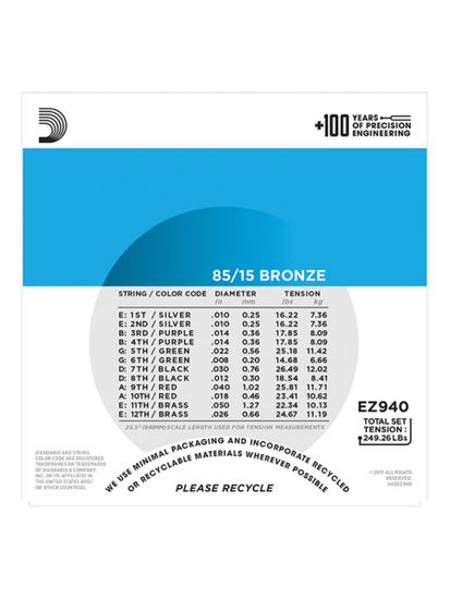 Струны для 12 струнной акустической гитары 10-50 D'ADDARIO EZ940