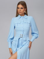 Платье-миди с карманами голубое