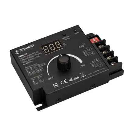 INTELLIGENT ARLIGHT Диммер SMART-PWM-101-83-DIM-SUF Black (12-48V, 1x20A, Rotary, 2.4G) (IARL, IP20 Металл, 5 лет) 028174(1)