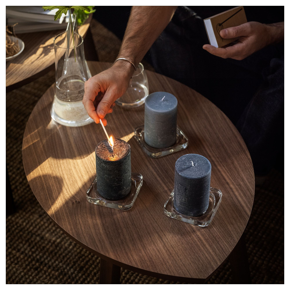 Набор ароматических свечей IKEA FRUKTSKOG (ФРУКТСКОГ), Ветивер и герань, Черно-бирюзовый, 30 часов, 3 шт