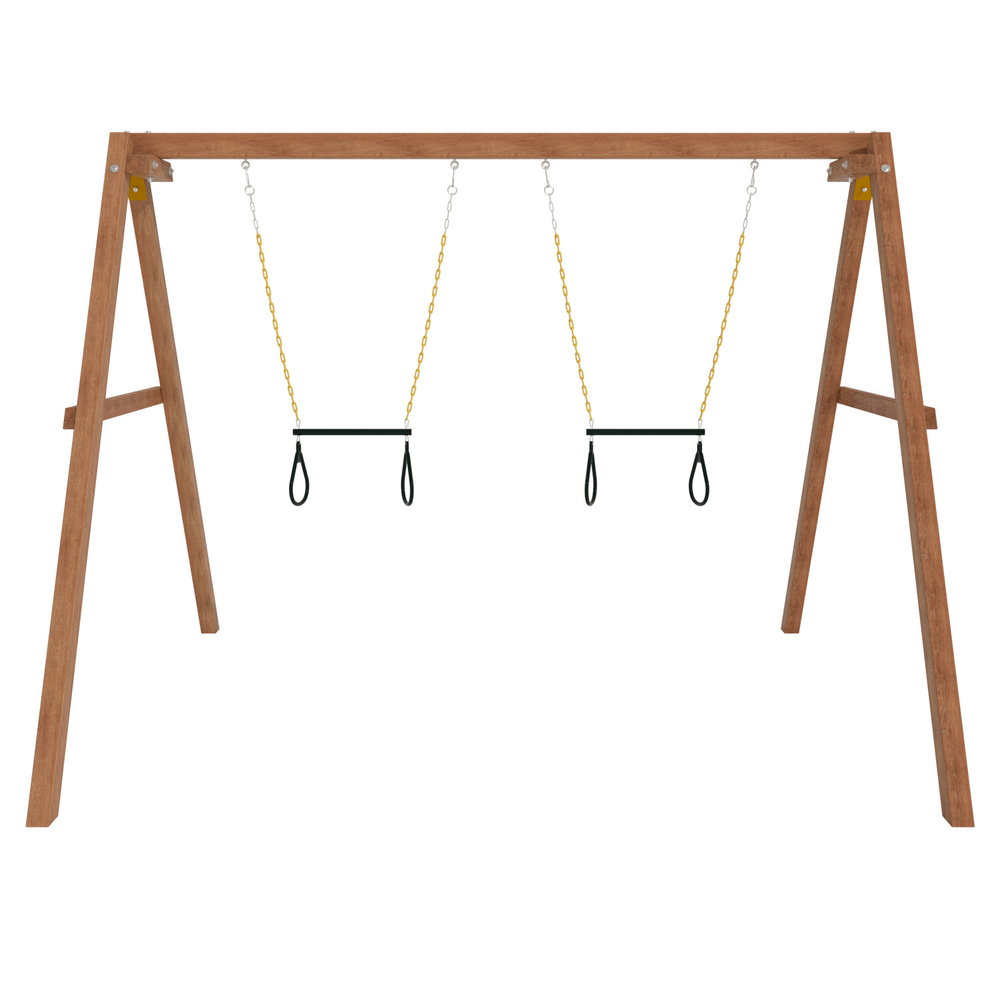 Деревянные качели с двумя трапециями