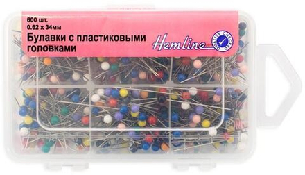 Булавки с цветными пластиковыми головками в органайзере,  600 шт