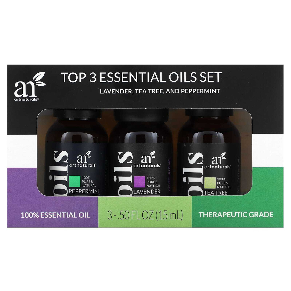 artnaturals, Набор из 3 основных эфирных масел, лаванда, чайное дерево и перечная мята, набор из 3 предметов, 15 мл (0,50 жидк. унц.) каждый