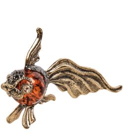 AM- 528 Фигурка «Рыбка золотая» (латунь, янтарь)