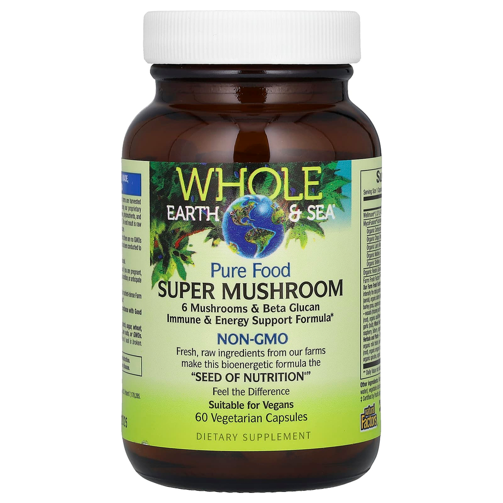 Natural Factors, Whole Earth & Sea®, супергриб, 60 вегетарианских капсул