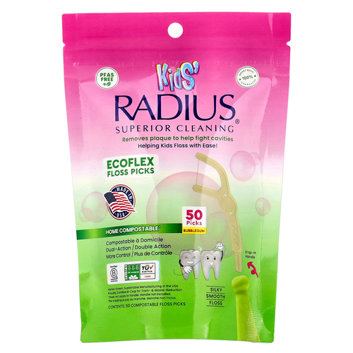 RADIUS, Kids, EcoFlex Floss, жевательная резинка, 50 зубочисток для компостирования