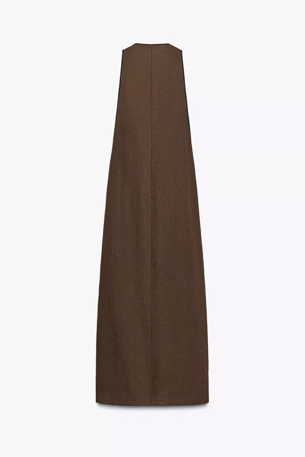 ZARA ПЛАТЬЕ МИДИ ИЗ СМЕСОВОГО ЛЬНА — ZW COLLECTION, ШОКОЛАДНЫЙ