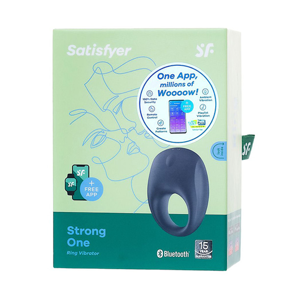 Темно-синие эрекционное виброкольцо 3см с управление через приложение Satisfyer Strong One Vibrating Cock Ring Dark Blue