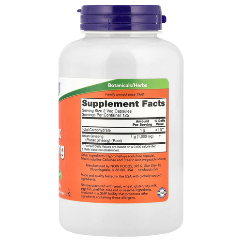 NOW Foods, женьшень обыкновенный, 500 мг, 250 растительных капсул