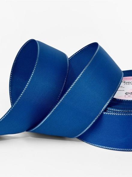 Лента репсовая, с серебряным люрексом, 40 мм, морская волна, 10508057