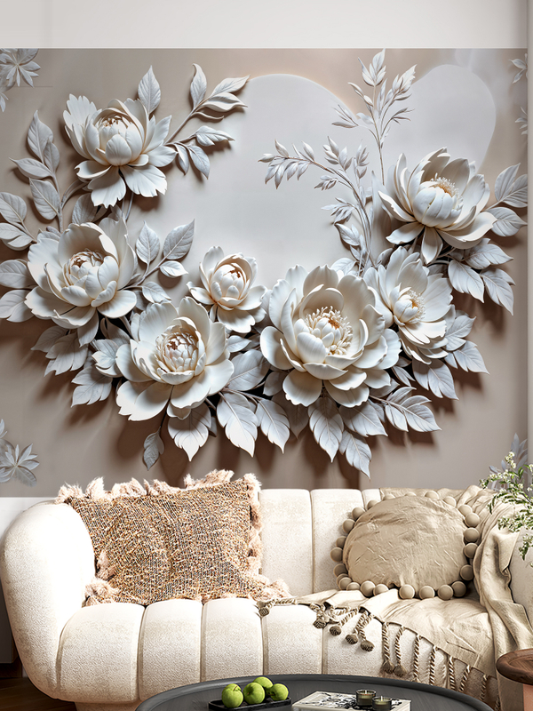 3D Объемные фотообои цветы роз бежевые