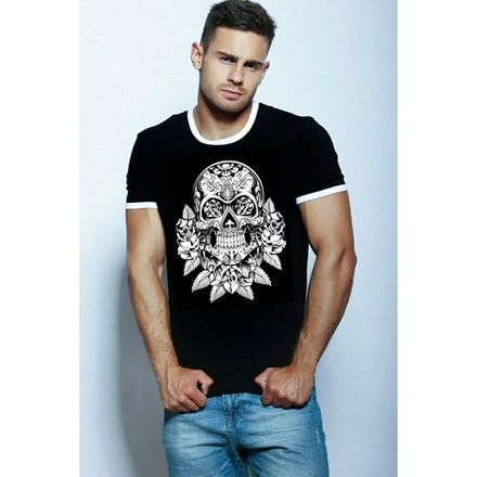 Мужская футболка черная с принтом Scandaloso Череп в розах 0102261m-EP