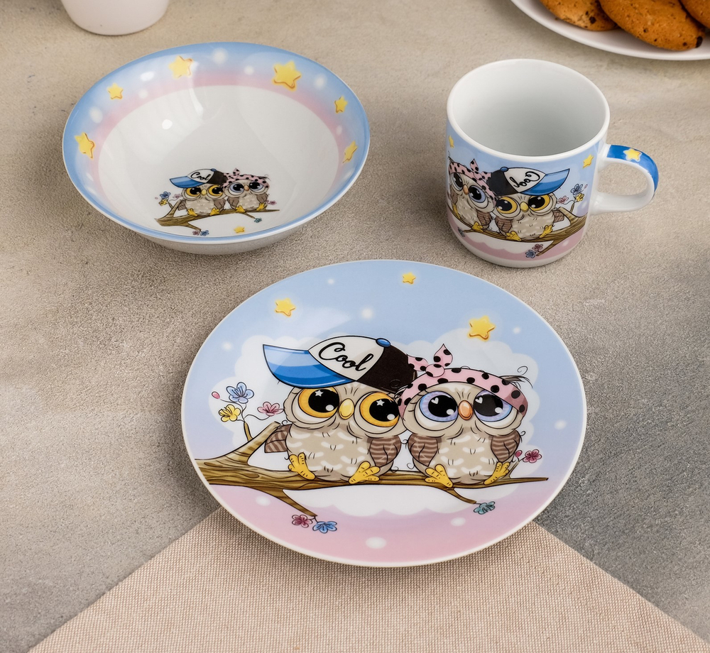 4311500 Набор детской посуды «Совы тинейджеры», 3 предмета: кружка 250 мл, миска 400 мл, тарелк