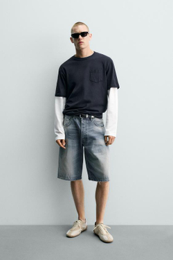 ZARA ДЖИНСОВЫЕ ШОРТЫ BAGGY FIT, СИНИЙ