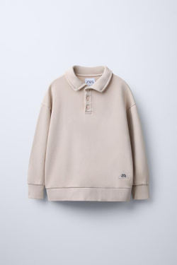 ZARA ТОЛСТОВКА ПОЛО С НАШИВКОЙ, ЭКРЮ