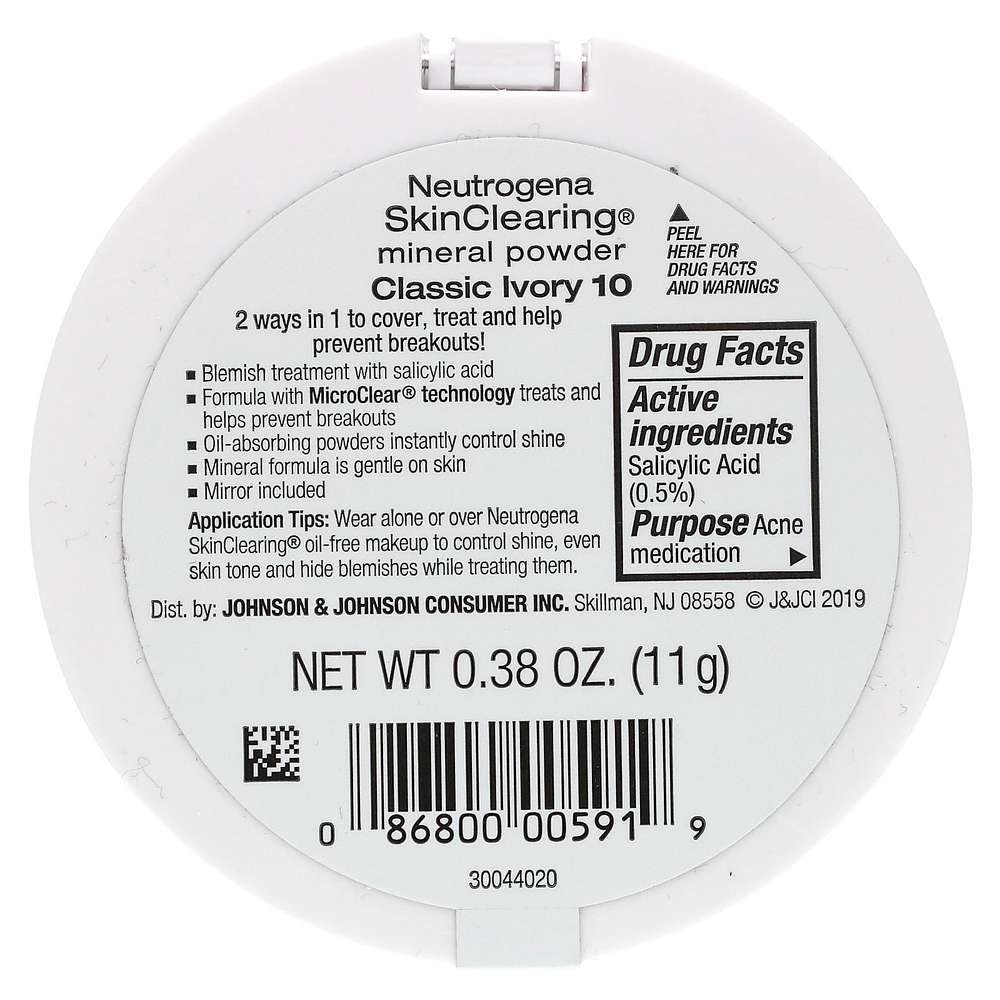 Neutrogena, Очищающая минеральная пудра, классическая слоновая кость 10, 11 г (0,38 унции)