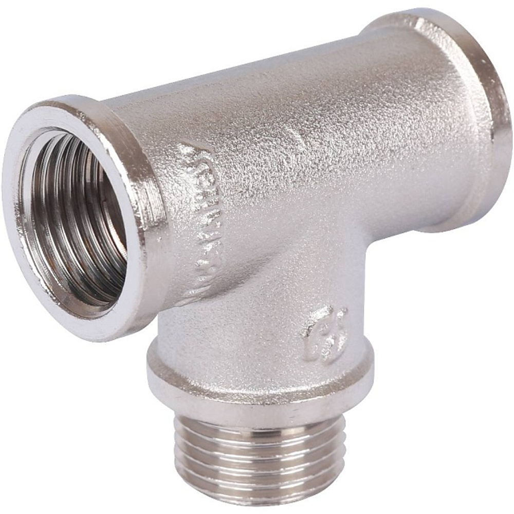 Тройник с внутренней и наружной резьбой STOUT SFT 0065 - 1/2" (ВР/НР/ВР, латунь никелированная)