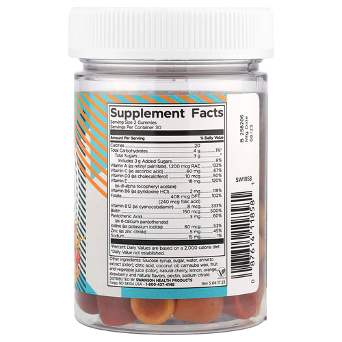 Swanson, Мультивитаминные жевательные мармеладки для взрослых, апельсин, вишня, клубника, 60 жевательных таблеток