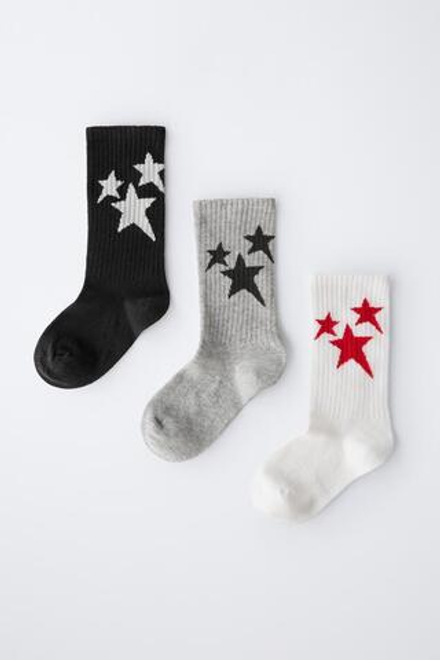 ZARA НАБОР ИЗ ТРЕХ ПАР НОСКОВ С ПРИНТОМ «ЗВЕЗДЫ», СЕРЫЙ