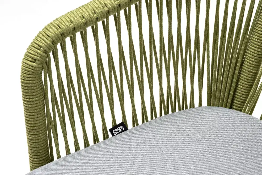 "Марсель" стул плетеный из роупа, каркас алюминий светло-серый (RAL7035) муар, роуп салатовый меланж круглый, ткань светло-серая