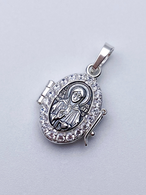 Ладанка из серебра/Чернение/С подвижным ухом/Со вставкой из фианитов/Матрона/Казанская БМ/Ангел