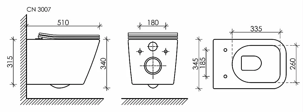 Унитаз подвесной Ceramica Nova Metric Rimless CN3007_1001B безободковый, с крышкой микролифт, с инсталляцией и черной матовой кнопкой
