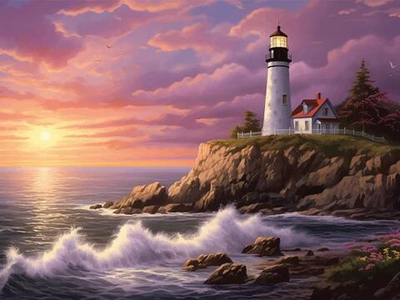 Алмазная мозаика 30х40см. "Маяк на закате" блест. с полн.заполнен.на подрам. (30цв.) (арт.АЛМ-0027)