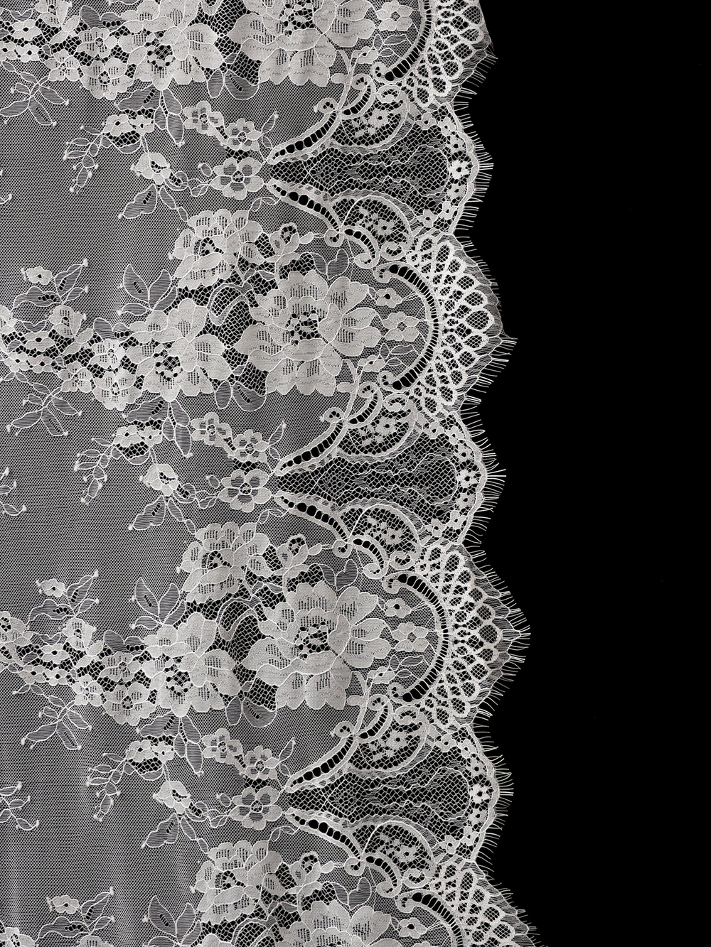 Кружево шантильи для белья белое неэластичное ширина 75 см купон 2,9 м