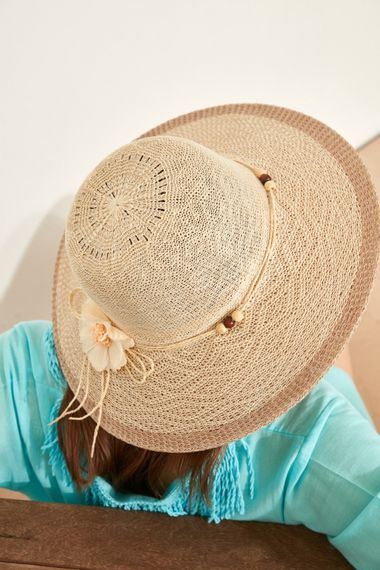 Qadın üçün həsir panama açıq bej T1740-01