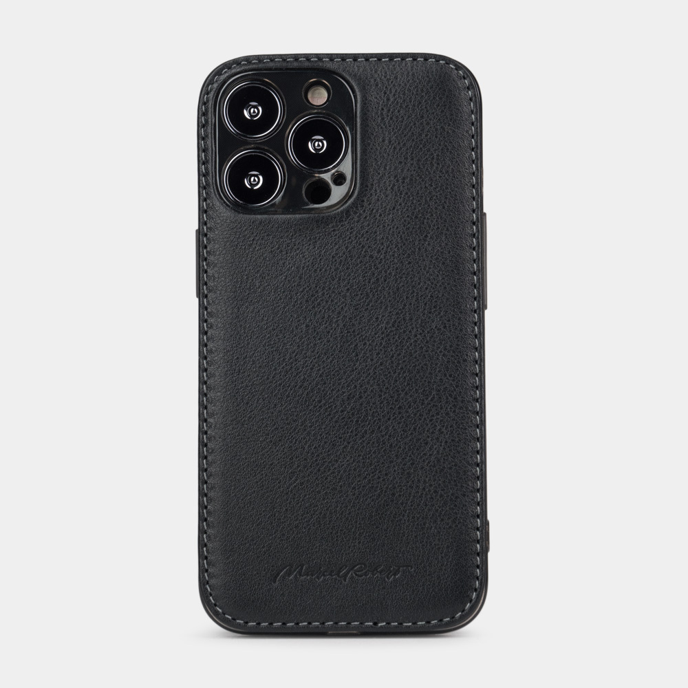 Чехол-накладка кожаная для iPhone 14 Pro Max цвета черный