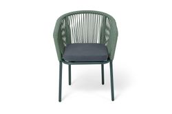 "Марсель" стул плетеный из роупа, каркас алюминий RAL6036 муар, роуп зеленый (4204) круглый tex, ткань темно-серая 027