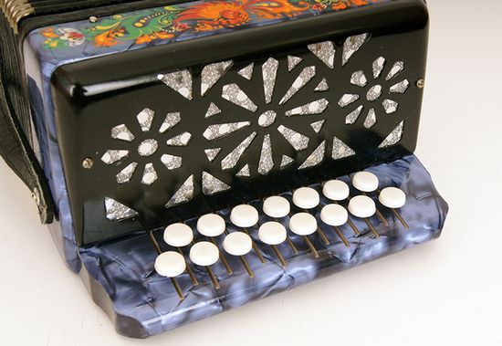 S40XL-C-BL Гармонь "Сувенир" 15х12-I, синяя, палехская роспись, Шуйская гармонь