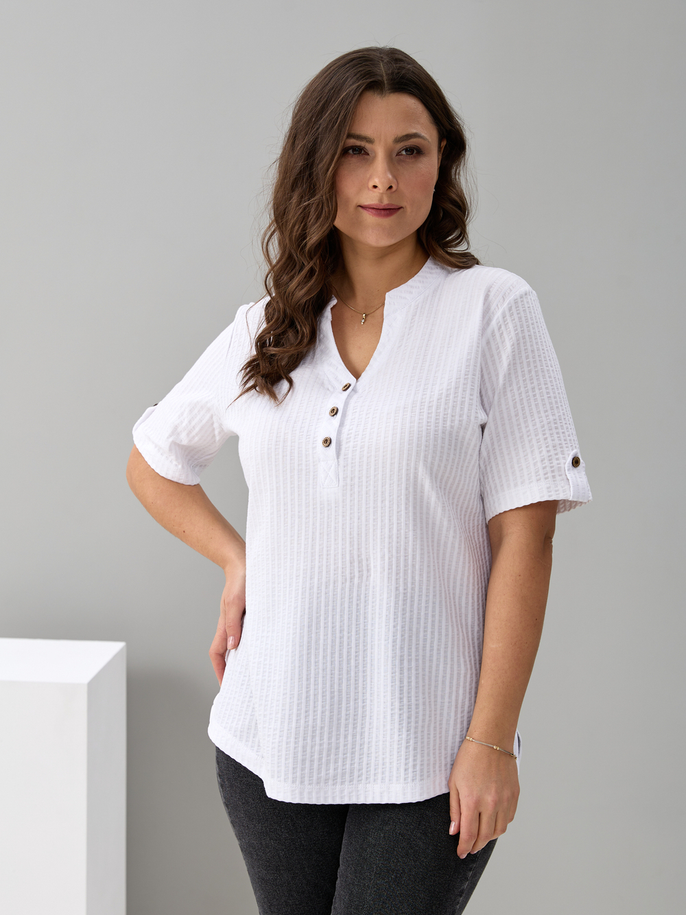 Блузка БЛ-122/молоко-жаткаполоса