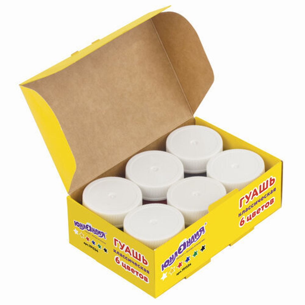Гуашь ЮНЛАНДИЯ "ЮНЛАНДИК-ХУДОЖНИК", 6 цветов по 25 мл, без кисти, картонная коробка, 191534