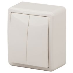 11-1205-02 ЭРА Выключатель двойной с подсветкой, 10АХ-250В, IP20, ОУ, Эра Эксперт, сл.кость (16/160/