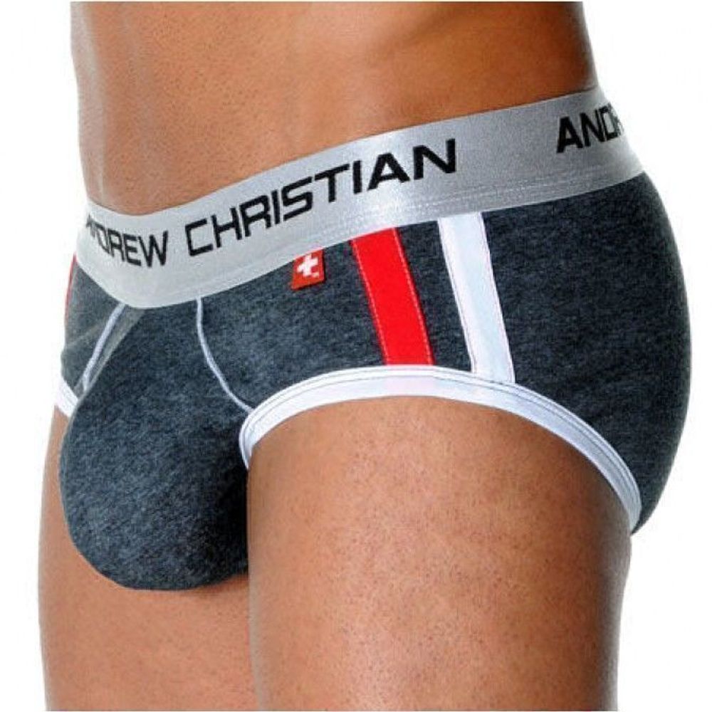 Мужские трусы брифы серые с передним пуш-ап Andrew Christian Shock Jock Racer Brief  AC53