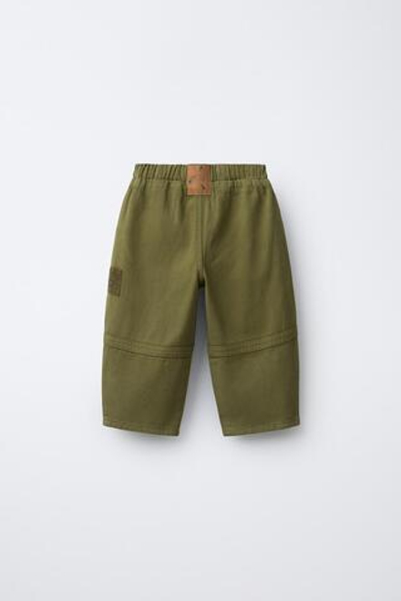 ZARA БРЮКИ СВОБОДНОГО КРОЯ ИЗ ТВИЛА С НАШИВКАМИ, ХАКИ