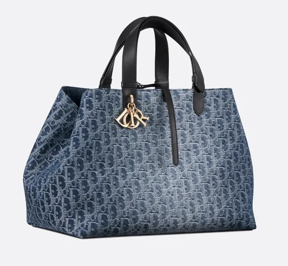Сумка Dior Toujours Жаккард Denim Dior Oblique синего цвета