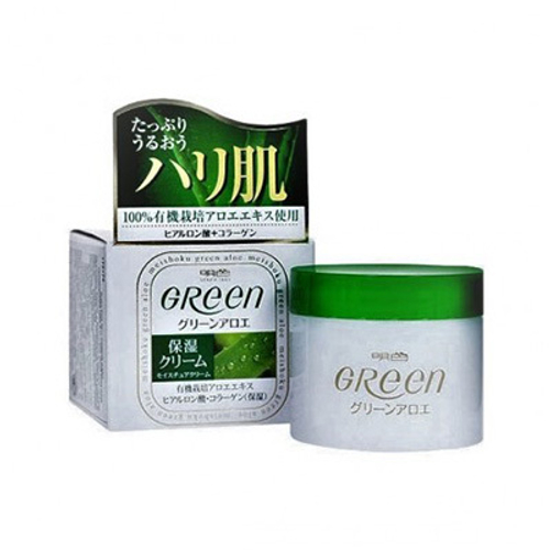 Крем увлажняющий для сухой кожи лица (коллаген, алоэ, гиалуроновая кислота) Meishoku Green Plus Aloe Moisture Cream 48г