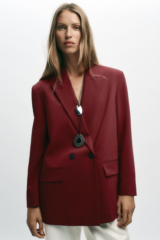 ZARA ДВУБОРТНЫЙ БЛЕЙЗЕР ОВЕРСАЙЗ, БУРГУНДИ