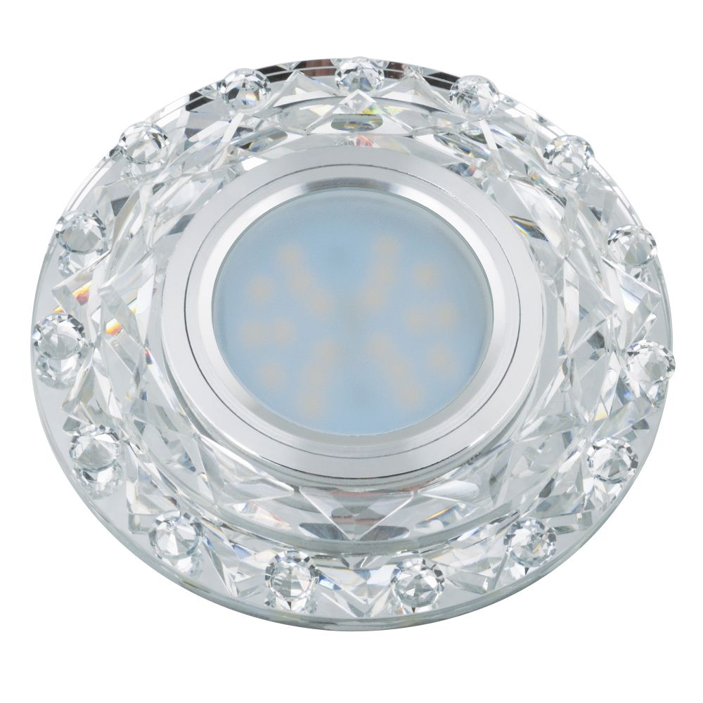 DLS-L130 GU5.3 CHROME/CLEAR Светильник декоративный встраиваемый, серия Luciole. Без лампы, цоколь GU5.3. Доп. светодиодная подсветка 3Вт. Металл/стек