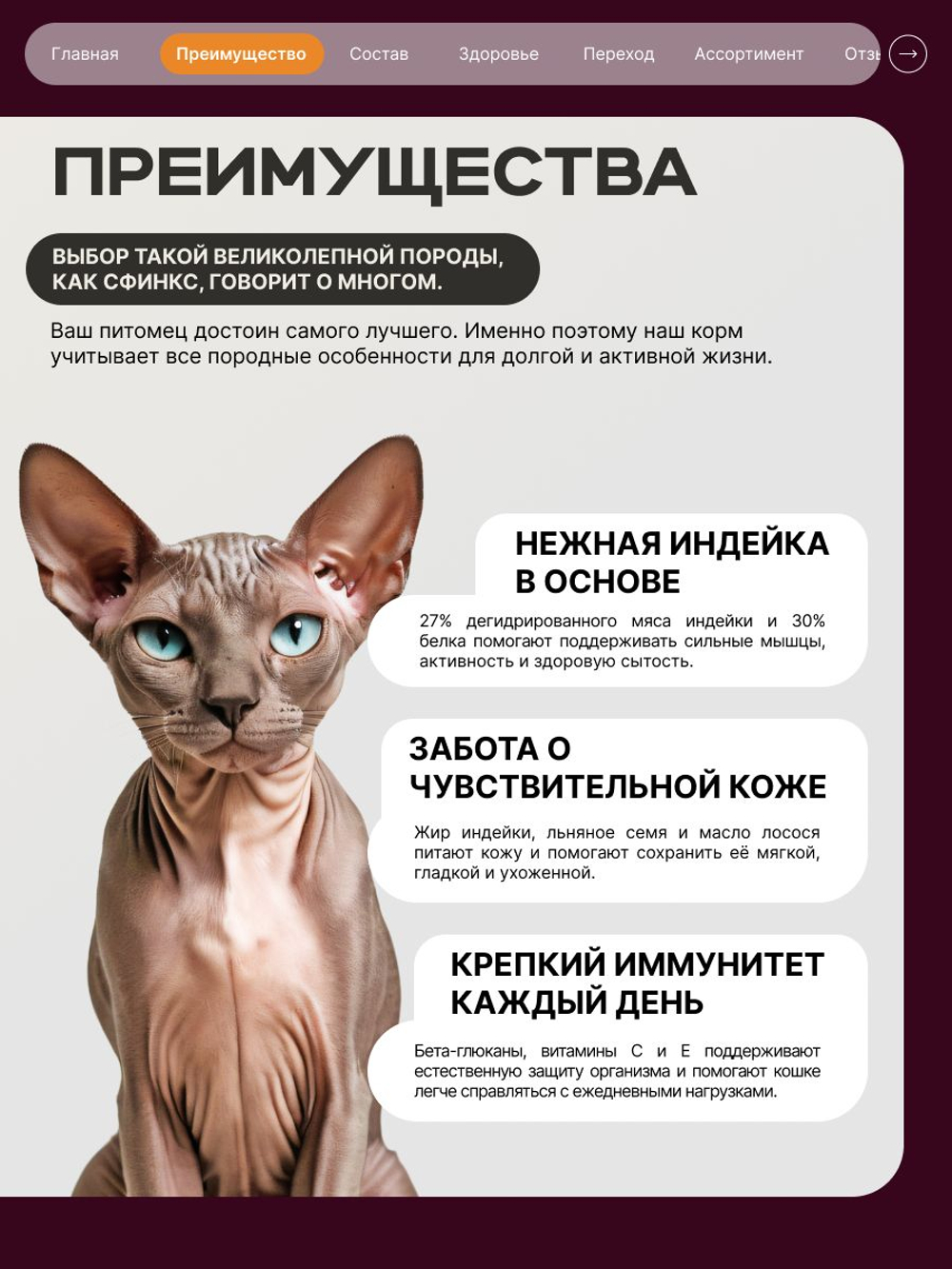 Корм сухой для кошек породы Сфинкс, с индейкой, 5 кг, QUATTRO