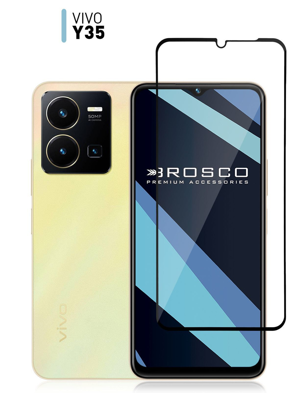 Защитное стекло ROSCO для Vivo Y35 оптом (арт. VV-Y35-FSP-GLASS-BLACK)