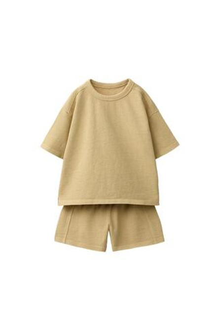 ZARA КОМПЛЕКТ ИЗ ФУТБОЛКИ И БЕРМУД, ГОРЧИЧНЫЙ