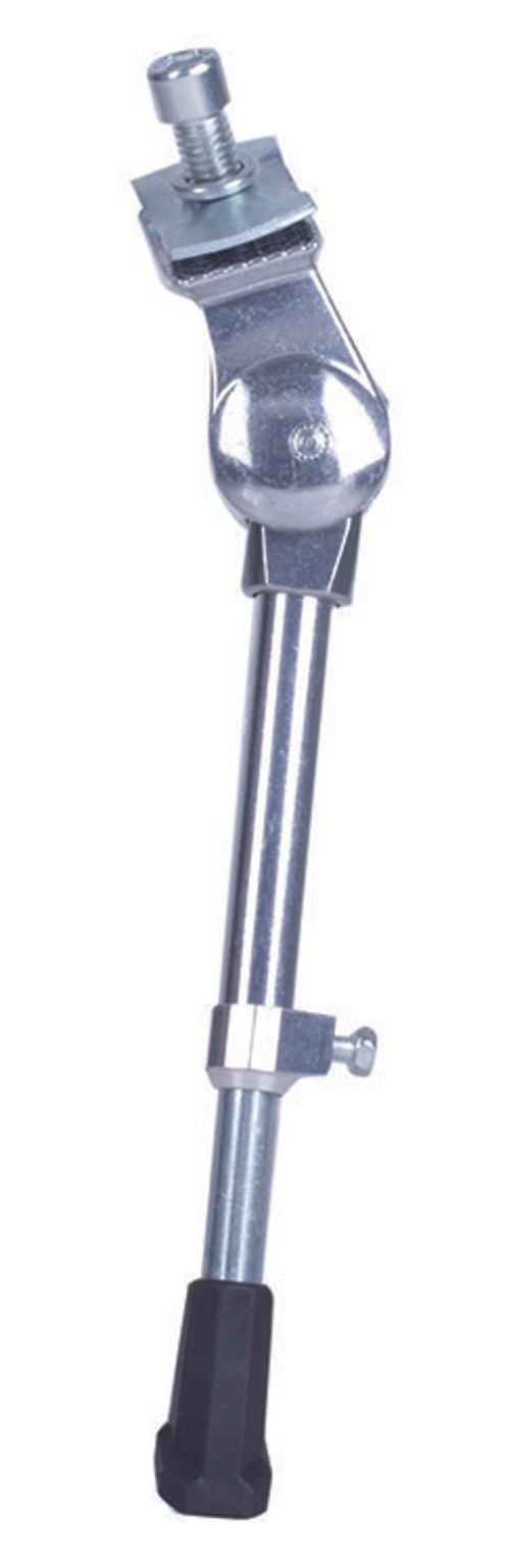 Подножка велосипедная алюминий 12-20 регулируемая центральное крепление с планкой, универсальное серебребристая