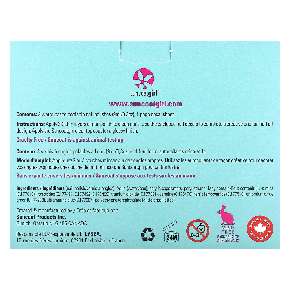 SuncoatGirl, Лак для ногтей на водной основе, Pretty Me, набор из 4 предметов