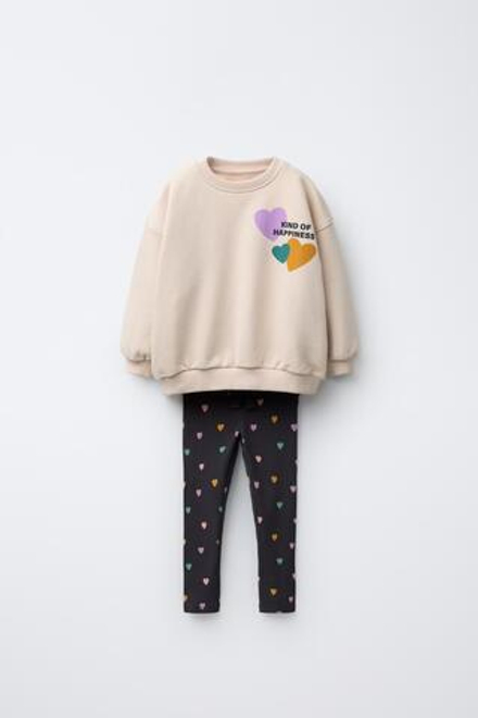 ZARA КОМПЛЕКТ ИЗ ТОЛСТОВКИ И ЛЕГГИНСОВ С ПРИНТОМ, ТЕМНО-БЕЖЕВЫЙ