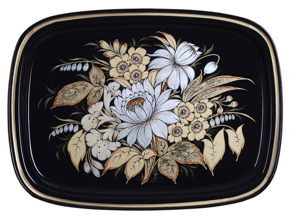 Жостовский поднос декоративный, размер 33х24 см (A12), металлический