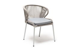"Милан" стул плетеный из роупа, каркас алюминий светло-серый (RAL7035) муар, роуп серый меланж круглый, ткань светло-серая